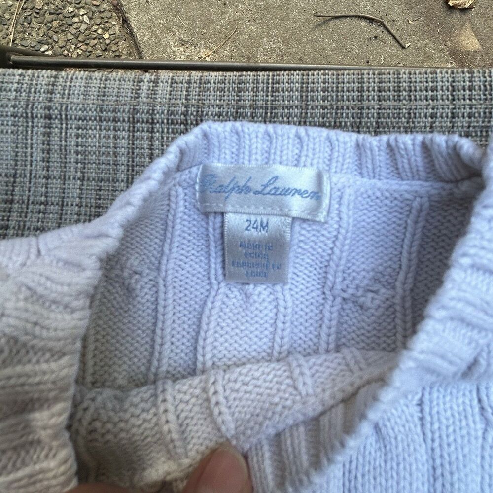 Ralph Lauren Boy's Chunky Cable Knit Sweater Fisherman Cream Neutral 24MO Preppy - Picture 4 of 7